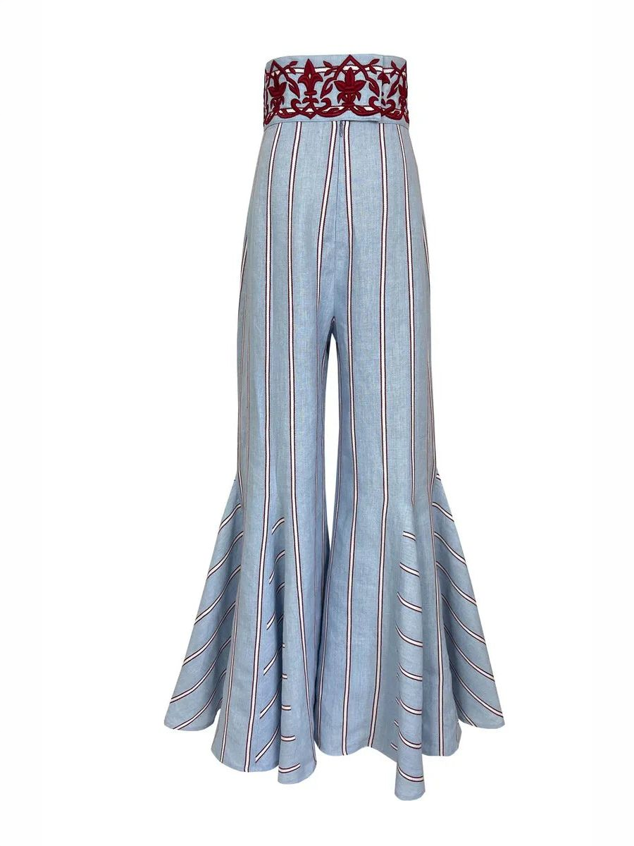 Blue Striped Wide-Leg Pants