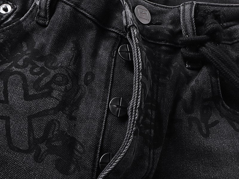 Ksubi Black Tonal Graphic Slim Tapered Jeans — detail