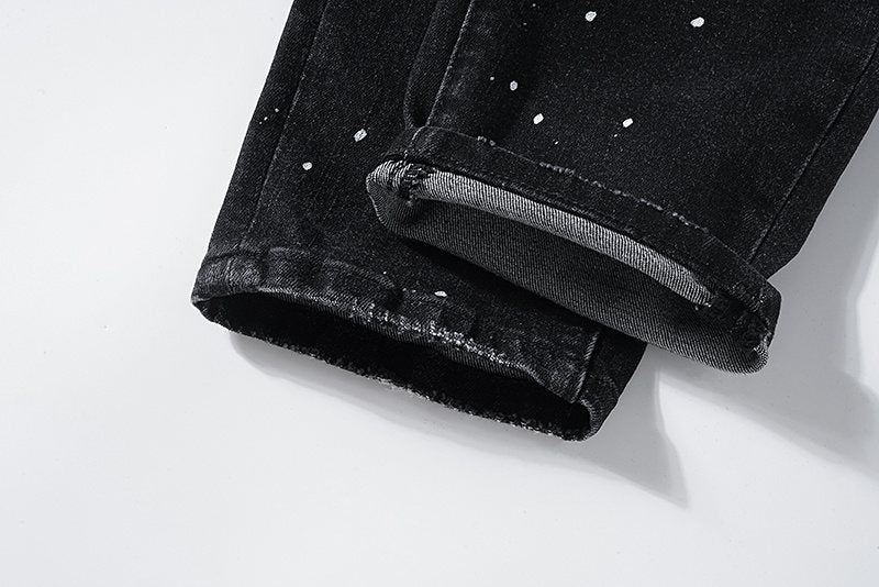 Purple Brand Black Distressed Paint-Splatter Jeans — detail