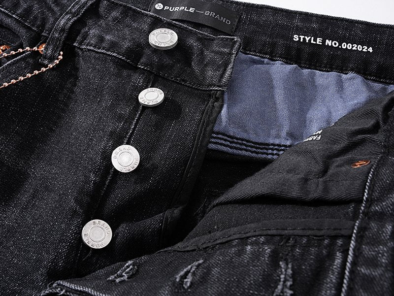 Purple Brand Black Paint-Splatter Distressed Jeans — detail