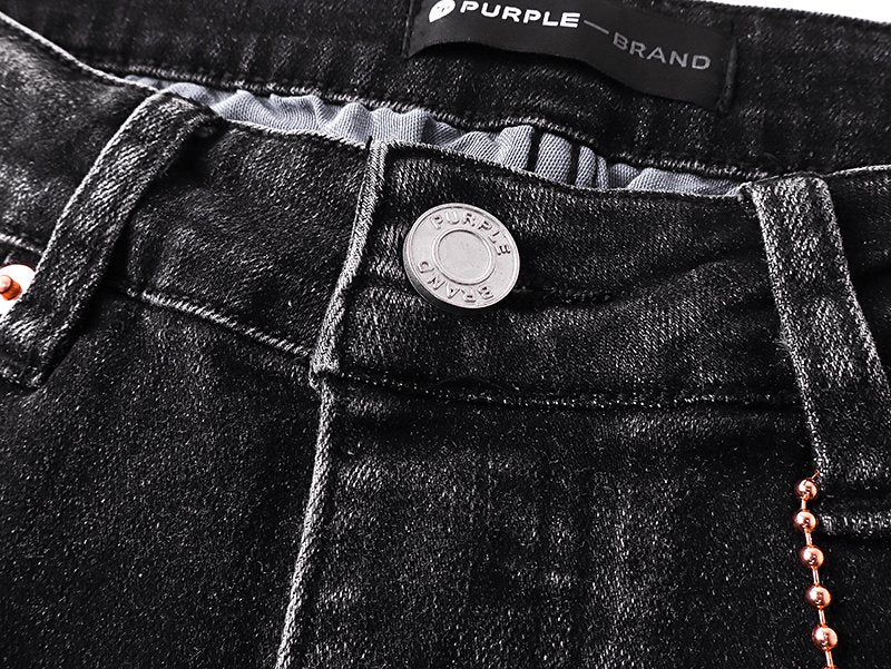 Purple Brand Black Distressed Paint Splatter Jeans — detail