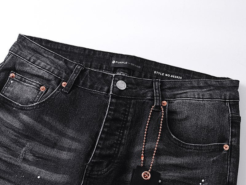 Purple Brand Washed Black Distressed Paint-Splatter Jeans — detail