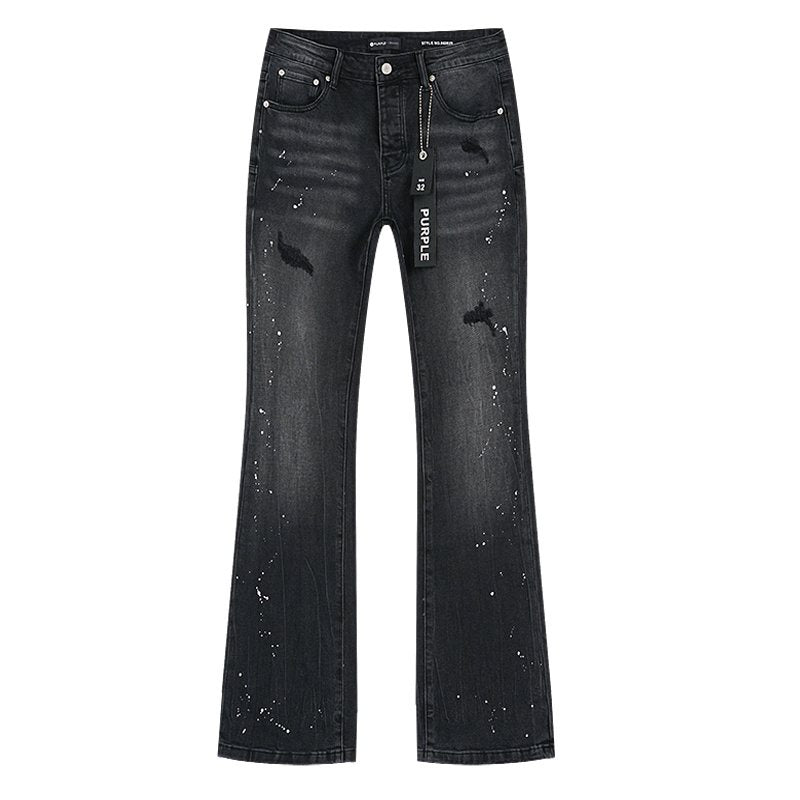 Purple Brand Black Paint Splatter Distressed Jeans — front