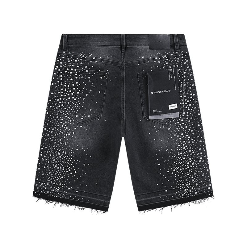 Purple Brand Rhinestone Starburst Denim Shorts — back
