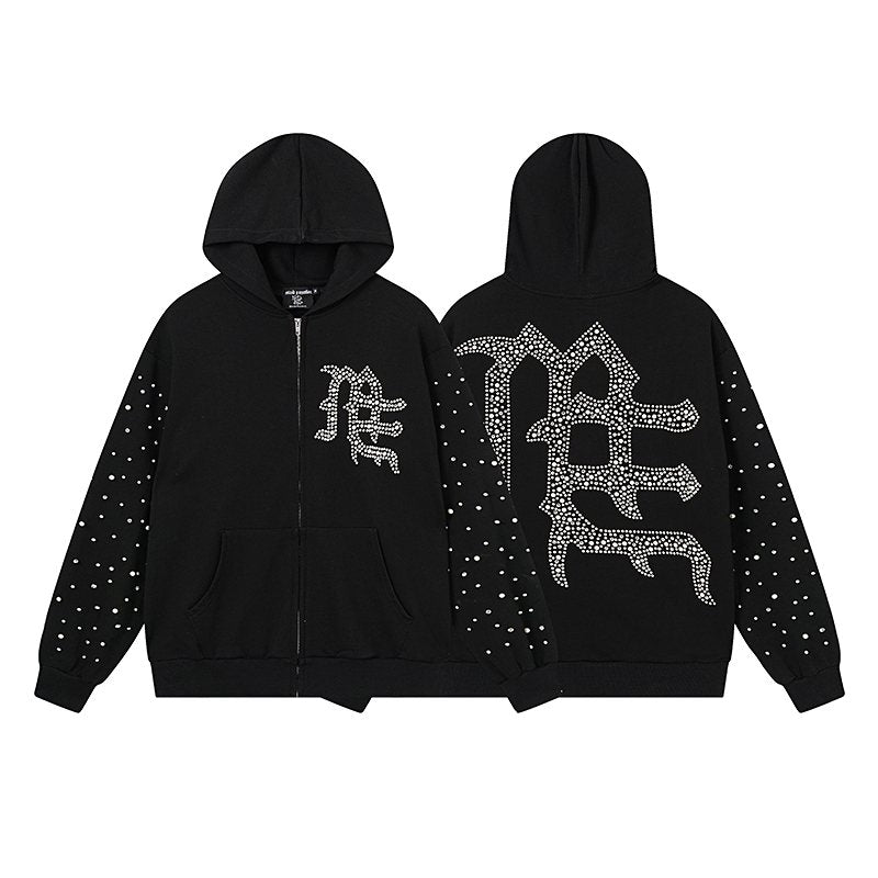 MIXED EMOTION Rhinestone Graphic Zip Hoodie — hero