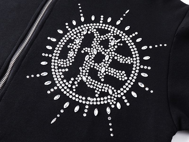 MIXED EMOTION Rhinestone Graphic Zip-Up Hoodie — detail