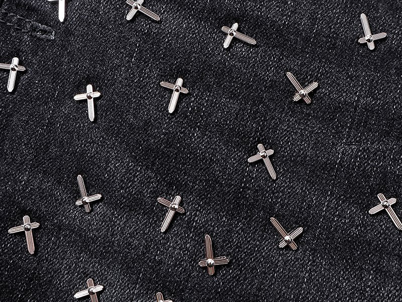 R+A Cross-Stud Washed Black Jeans — detail