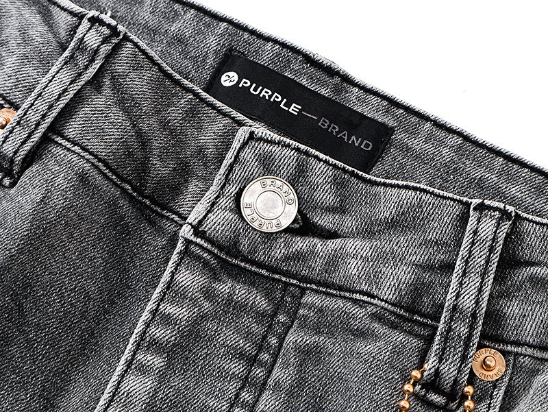 Purple Brand Washed Gray Distressed Flared Jeans — detail