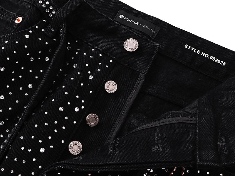 Purple Brand Rhinestone Denim Shorts — detail