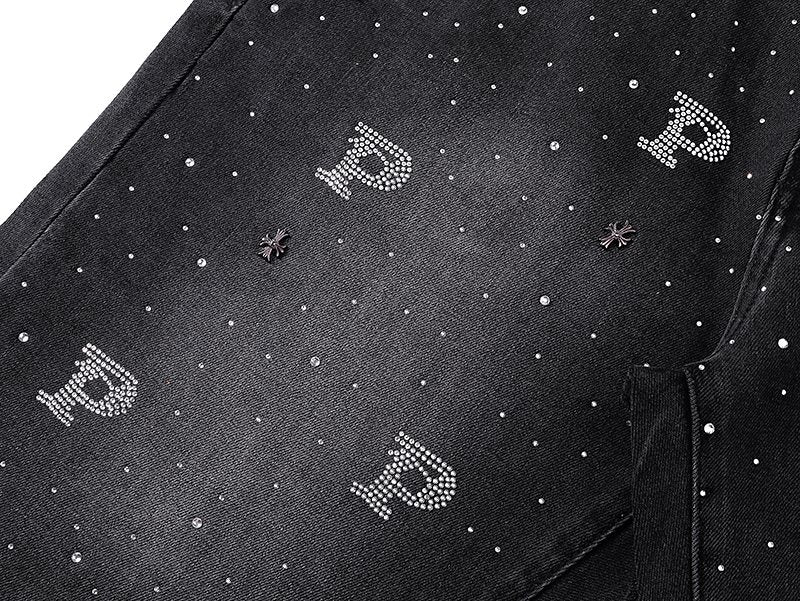 Purple Brand Rhinestone Washed Denim Shorts — detail